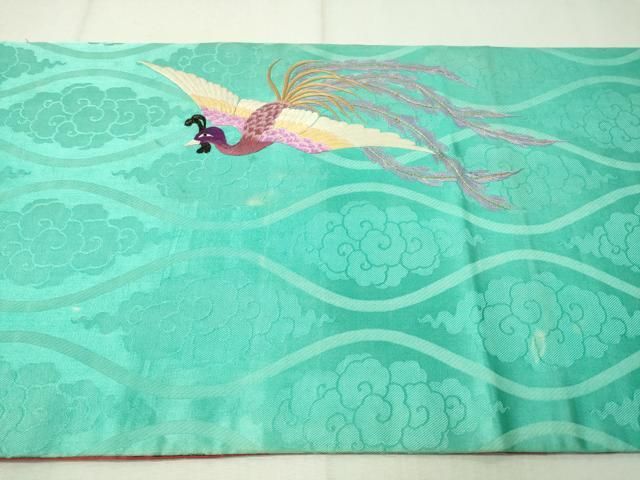 平和屋着物○アンティーク 大正ロマン 総刺繍 太鼓柄京袋帯 鳳凰