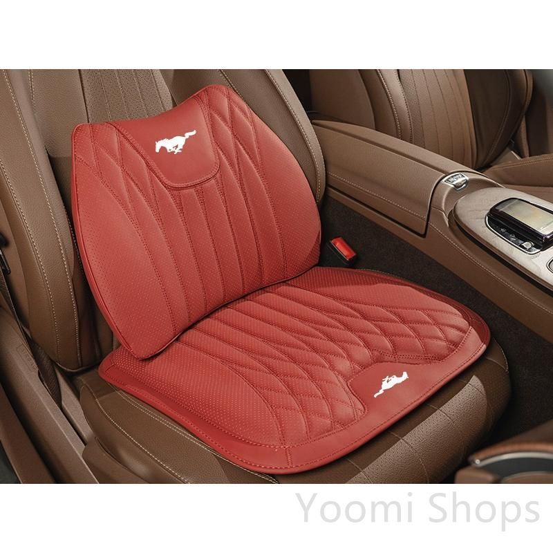 ◆フォード?マスタング◆レッド◆シートクッション 車用 シートカバー ナッパ レザー 腰当て 滑り止め 弾性 座布団1点 腰クッション1点 asd cp
