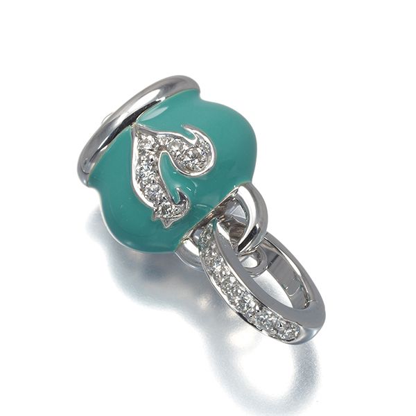 シャンテクレール ペンダントトップ ダイヤ ダイヤモンド おんどり 幸運のベル チャーム K18WG エナメル 177999