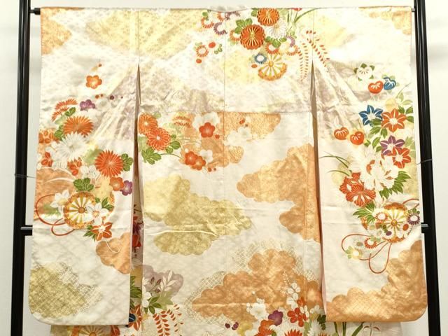 アンティーク 豪華 振袖　駒刺繍 雲取り花文 金彩 正絹 アンティーク 豪華 振袖 駒刺繍 雲取り花文 金彩 正絹 豪華振袖