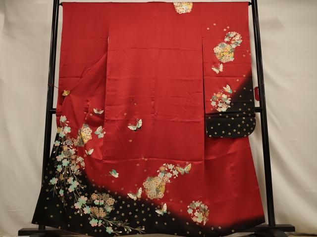 平和屋着物□豪華振袖 雪輪花蝶文 暈し染め 金彩 正絹 逸品