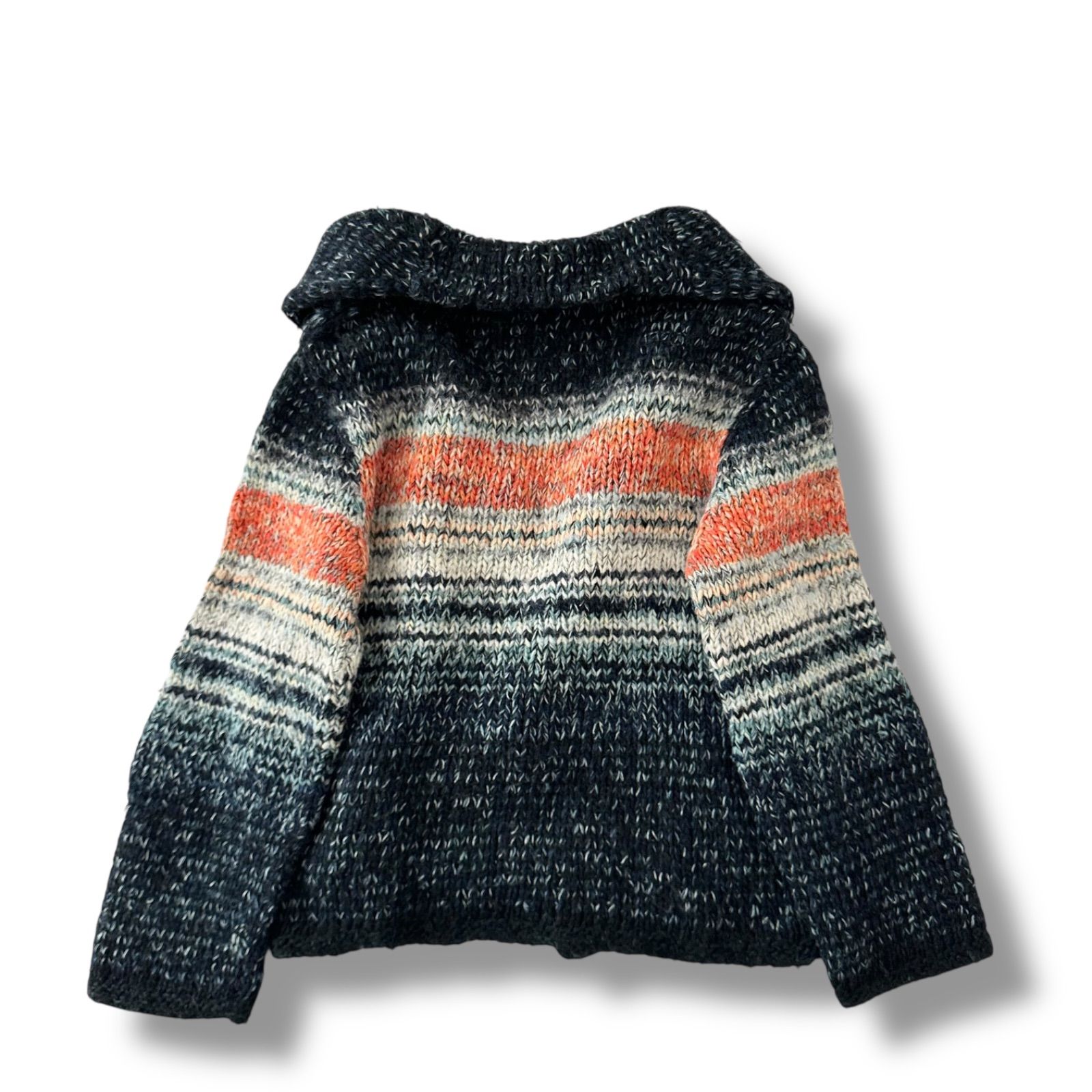 45R アルパカ混 ニット ガウンカーディガン マルチカラーボーダー