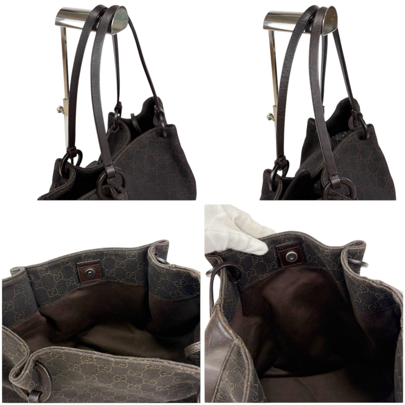 グッチ GUCCI トートバッグ GGキャンバス レザー ブラウン チャーム