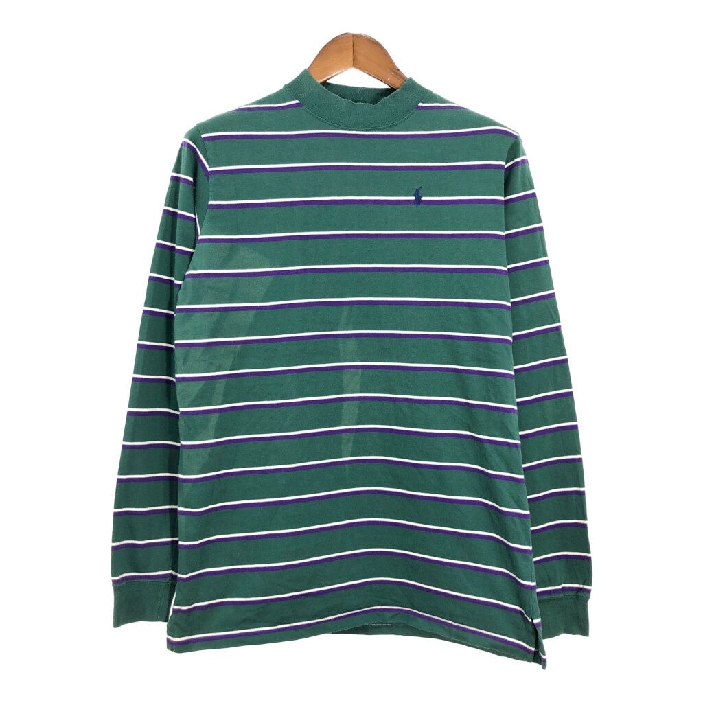 80年代 USA製 Polo by Ralph Lauren ポロ ラルフローレン 長袖Ｔシャツ ボーダー グリーン（メンズ XL ）中古 古着 T5101