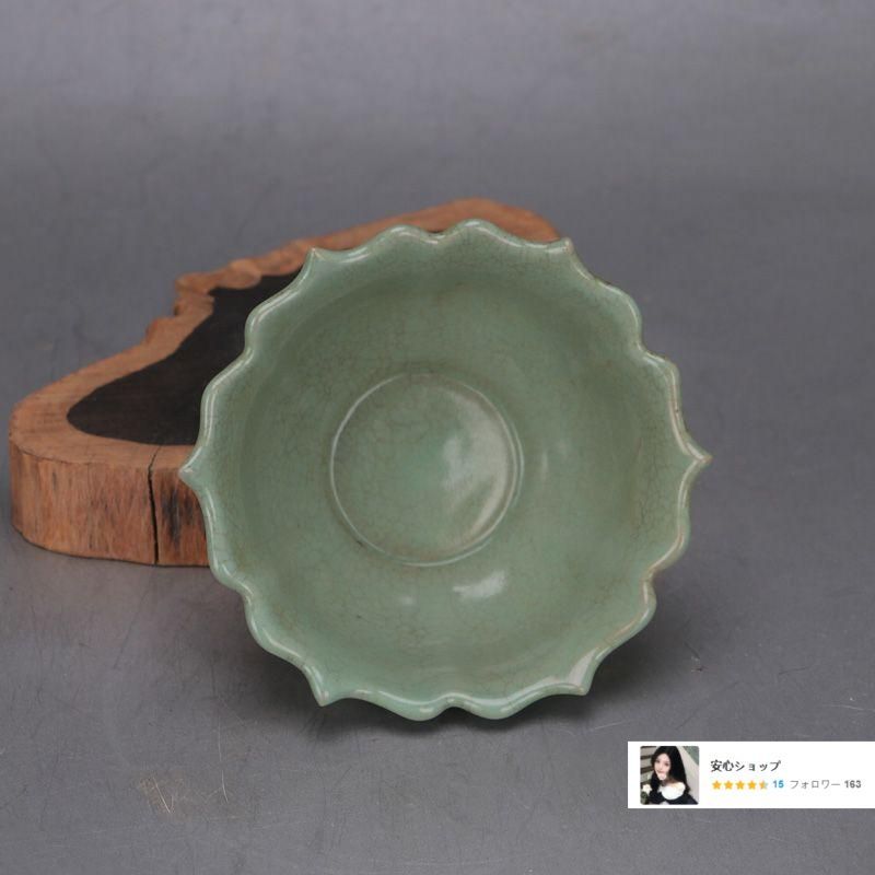 宋汝窯青釉刻字蒔絵花口支釘碗 景徳鎮 陶磁器 装飾品 現代工芸品