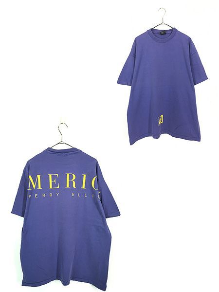 古着 90s USA製 PERRY ELLIS AMERICA 100% コットン マルチ プリント T