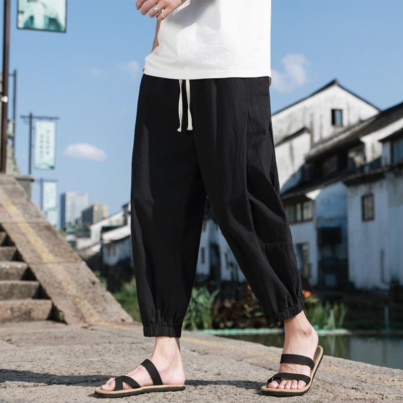 サルエル パンツ メンズ ゆったり 部屋着 モード 2色 韓国 サルエルパンツ ワイドパンツ メンズ 無地 綿麻風 カジュアル