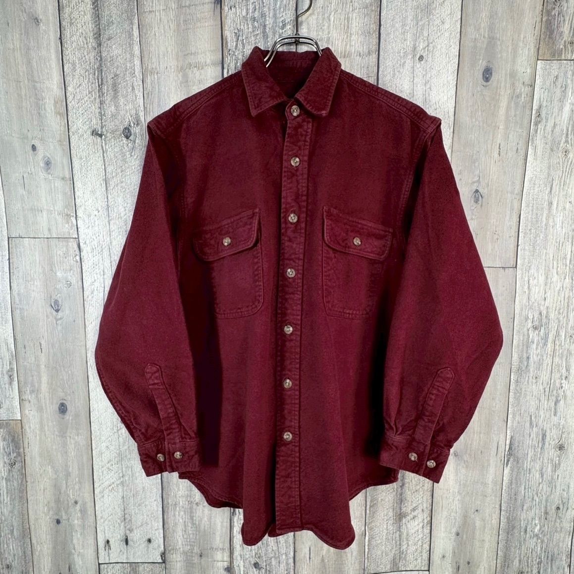 OLD FIELD - STREAM 90s フィールドアンドストリーム シャモアクロス 長袖 無地 肉厚 厚地 ネルシャツ メンズ M サイズ