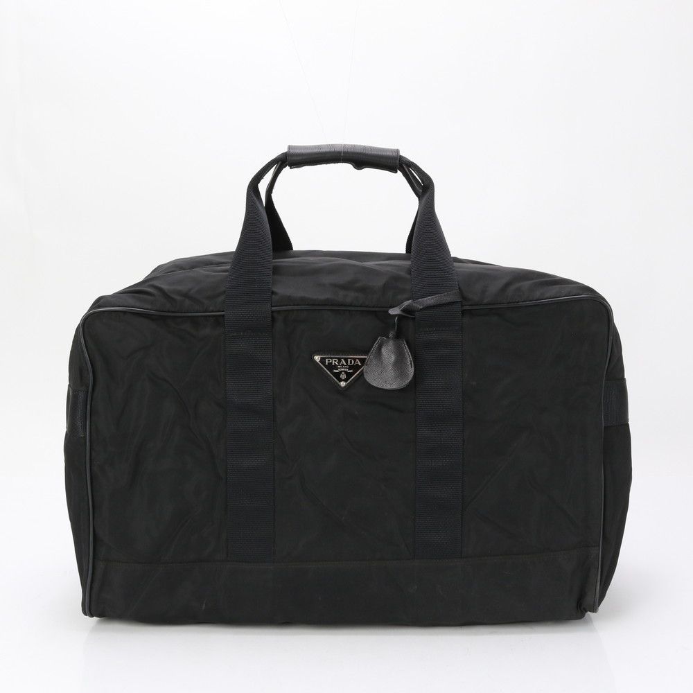 美品✨　プラダ ボストンバッグ テスートナイロン レザー ブラック メンズ プラダ テスート ナイロン トライアングルロゴ レザー ボストン