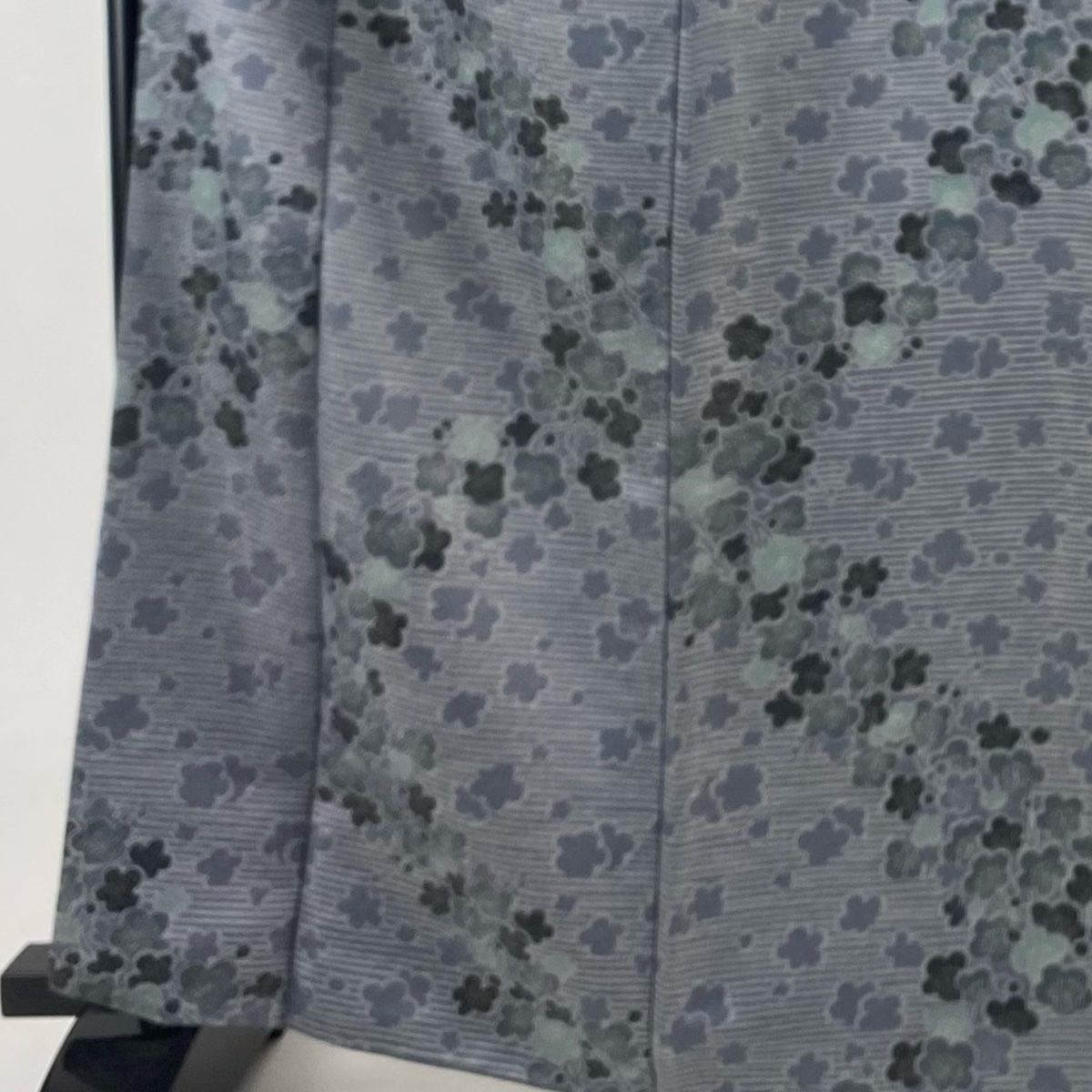 小紋 身丈163cm 裄丈68cm L 袷 梅 縞 金通し 灰色 正絹