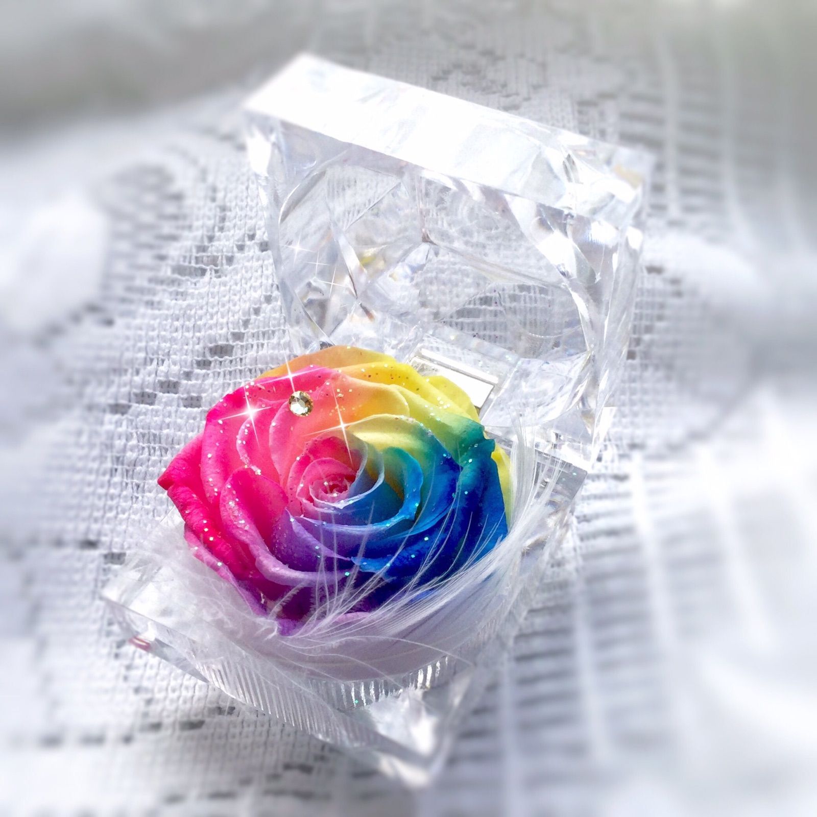 希望の花・レインボーローズプリザーブドフラワー・ミニジュエリー