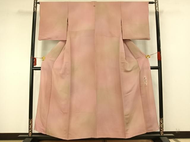 平和屋着物▽上質な紬 単衣 色無地 紅藤色 正絹 逸品