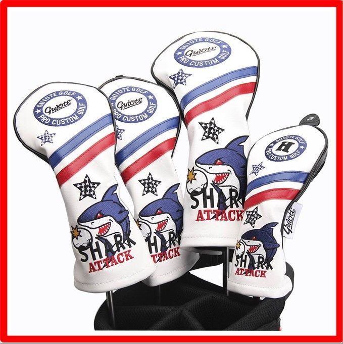 【送料無料 】SHARK-White Guiote ゴルフヘッドカバー Golf head covers クラブヘッドカバー ウッドカバー ドライバー 新デザイ