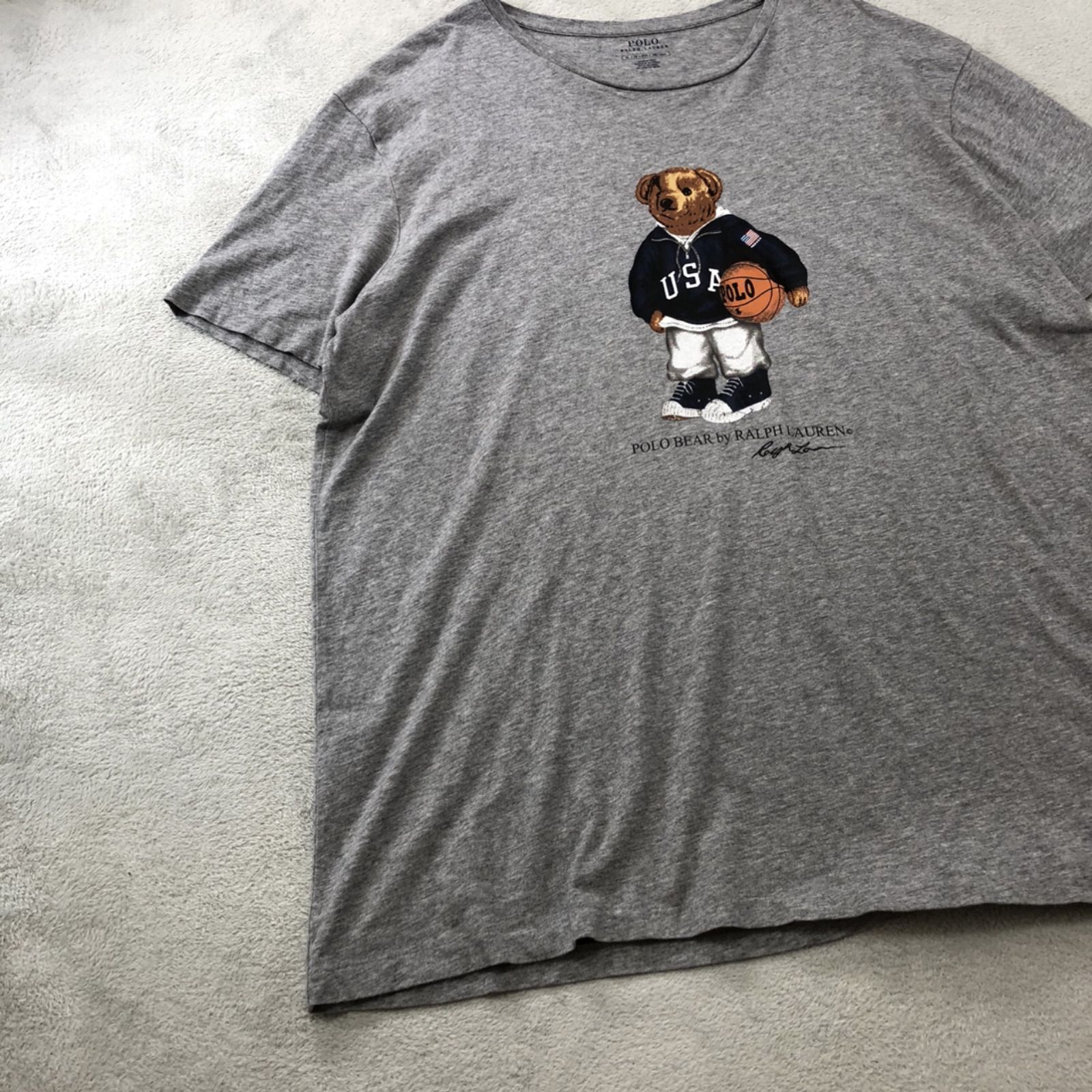 POLO Ralph Lauren プリントTシャツ POLO BEAR ポロベア バスケットボール XL 半袖カットソー ショートスリーブ グレー ポロラルフローレン