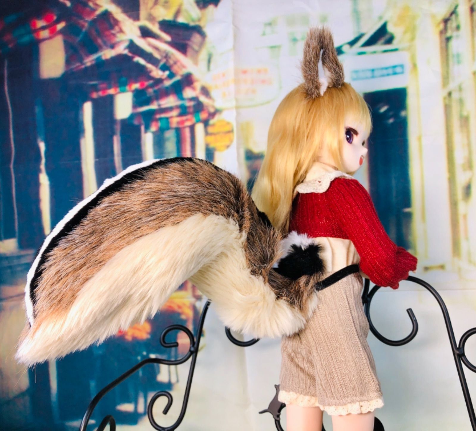 2025年新作アイテムが続々登場 縞リス耳＆しっぽセット/茶×黒/DD*SD*MDD*MSD*40～60cmドール 着せ替え服・アウトフィット