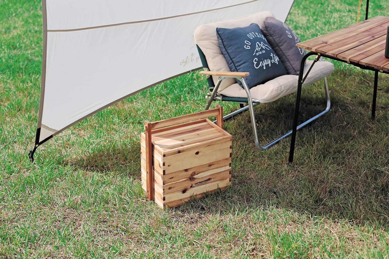 収納ケース 木製 収納ボックス おかもち ウッドボックス 2段 木箱 フタ付き STAG CSクラシックス キャプテンスタッグ CAPTAIN UP-2004