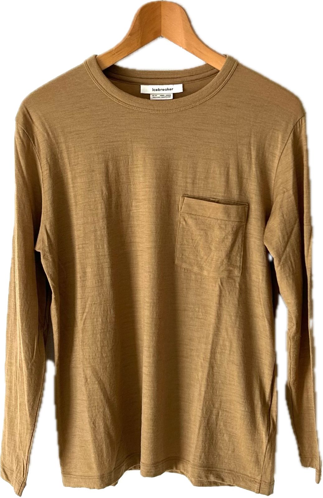 icebreaker アイスブレーカー 150Merino ロングスリーブ ポケットティー ベージュ UNISEX XS レディース ML相当 登山 アウトドア タウンユース IT62371