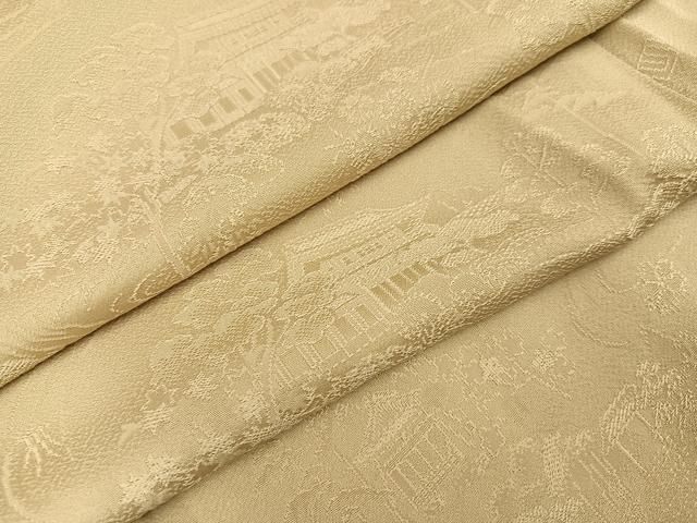 平和屋着物●上質な色無地 風景草花地紋 枯色 さが美扱い 正絹 AABC0672ph