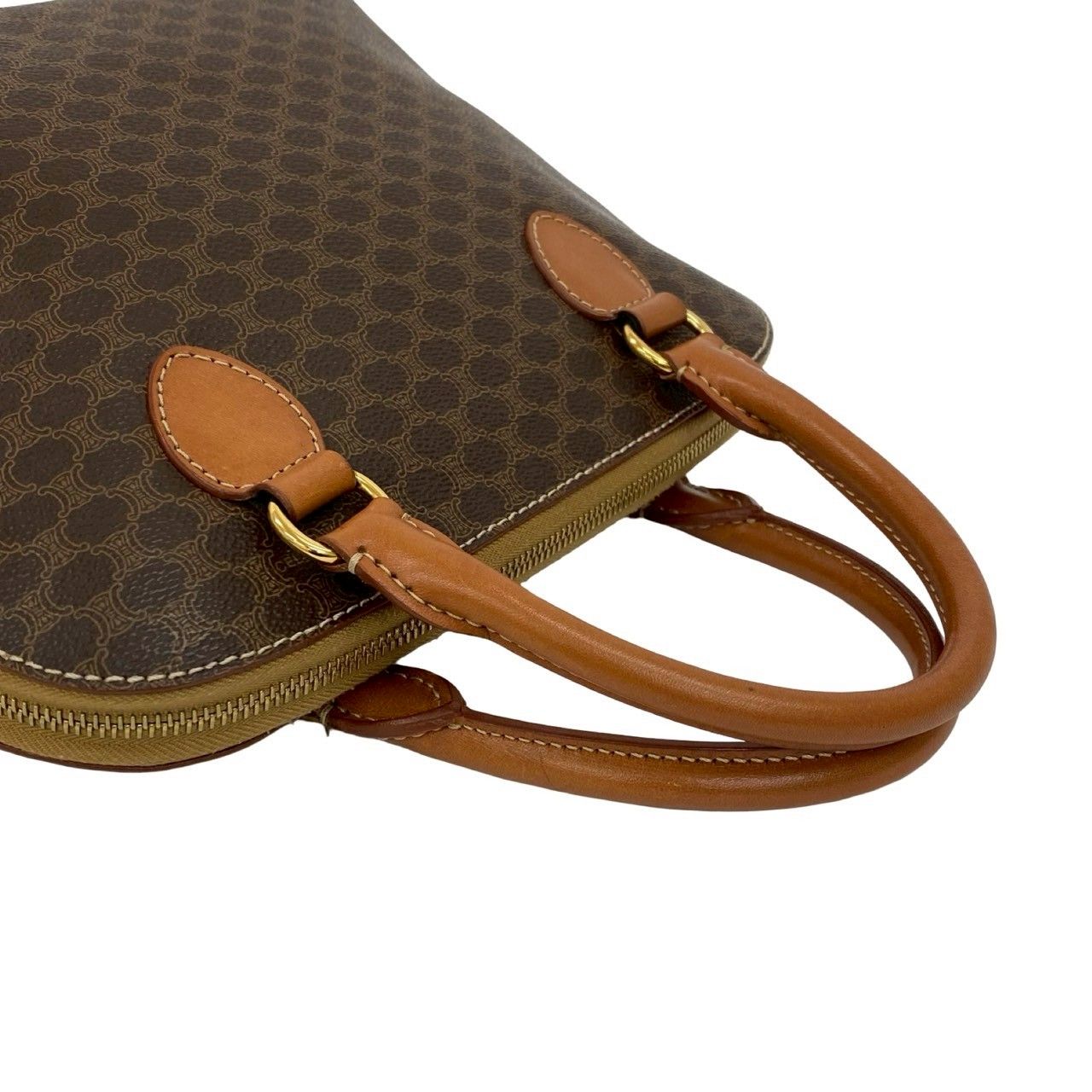極 美品 セリーヌ マカダム ブラゾン ロゴ レザー ショルダーバッグ ブラウン CELINE 極 美品 セリーヌ マカダム ブラゾン 柄 レザー 2way
