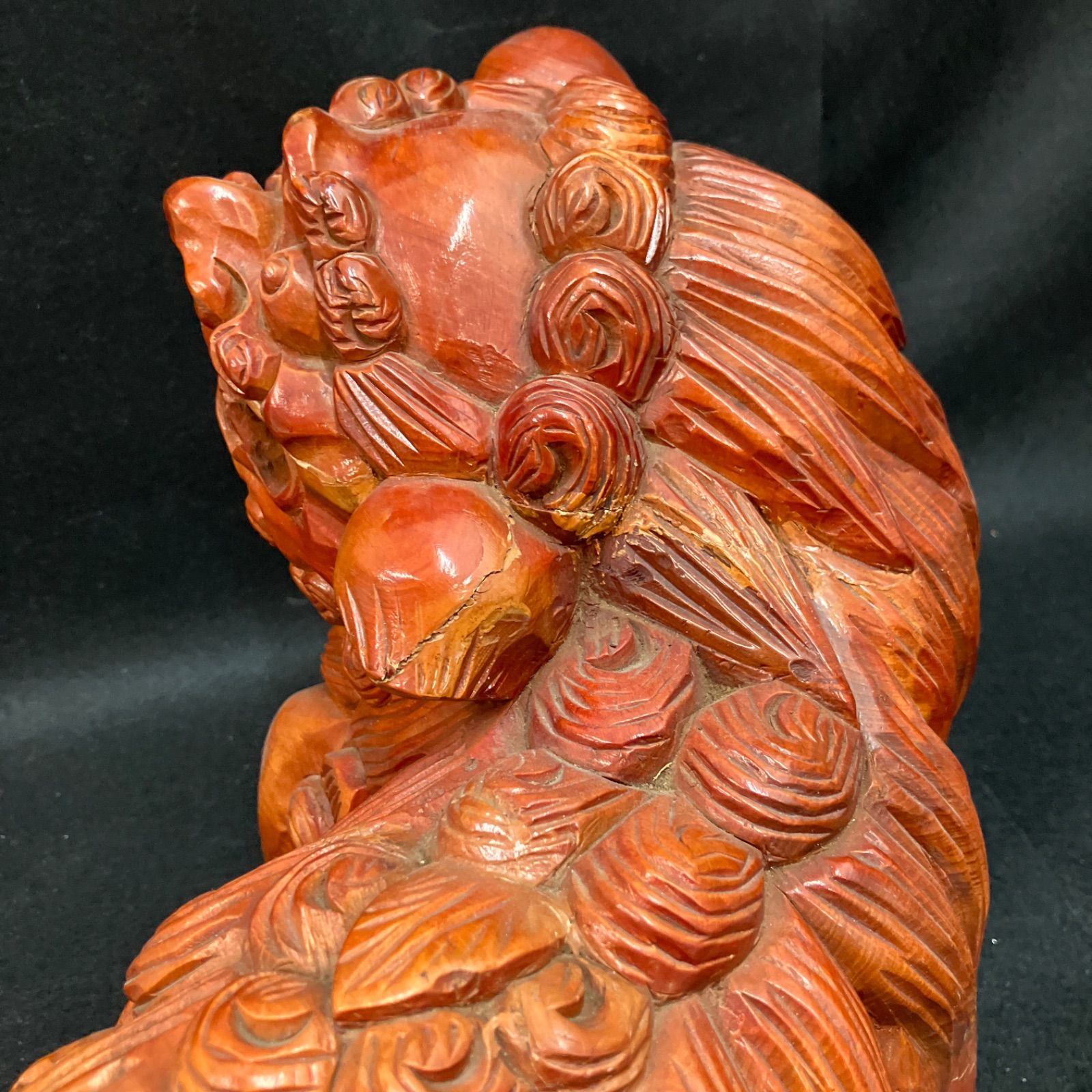 玉獅子 天然木彫 置物 骨董 彫刻 オブジェ 狛犬 魔除け 縁起物 シーサー 唐獅子 木彫り 玉獅子 シーサー 魔除け 天然木 オブジェ 置物 狛犬