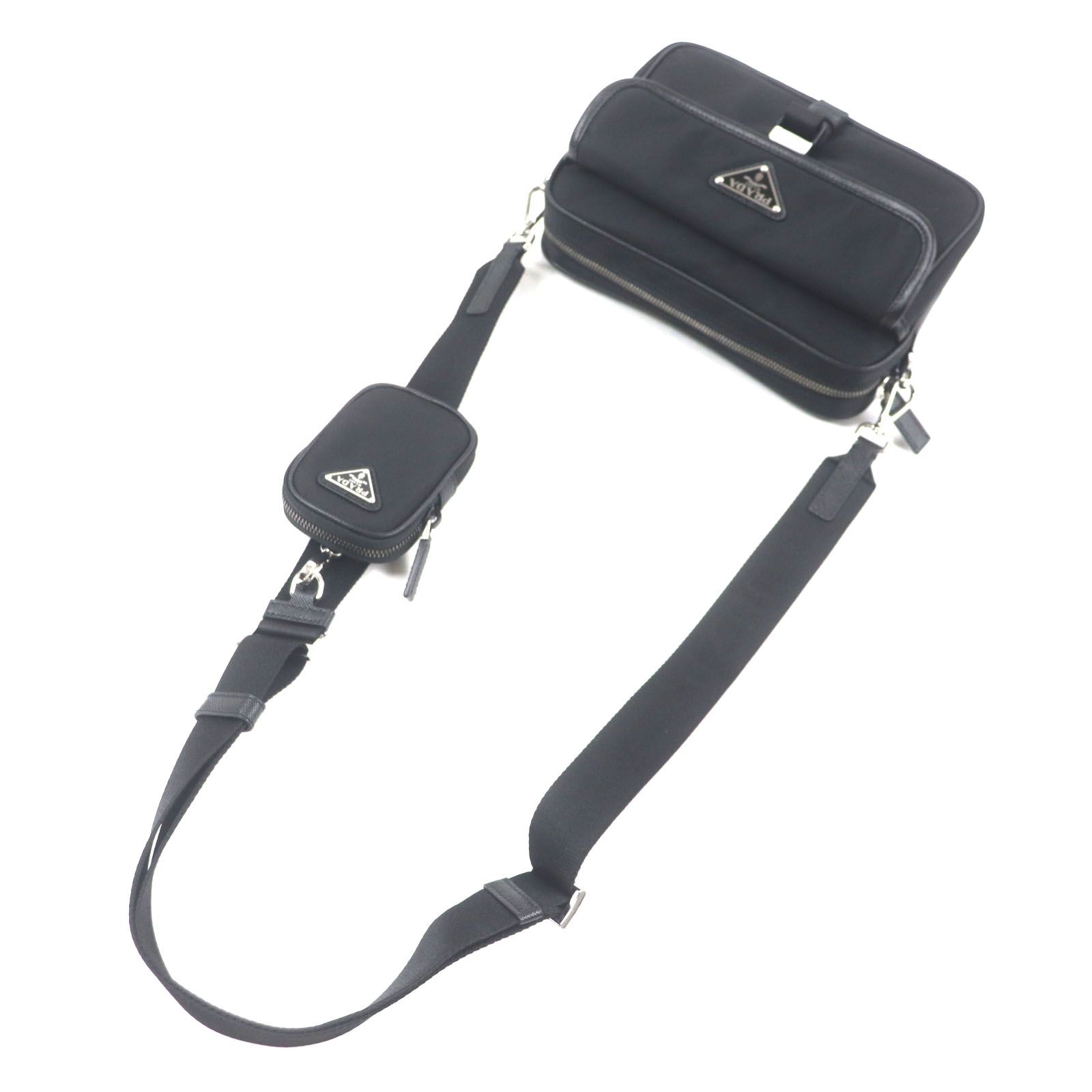 PRADA ナイロンポーチ サフィアーノ 三角ロゴ ブラック 極美品▽PRADA プラダ 2VH133 Re-Nylon ナイロン サフィアーノ