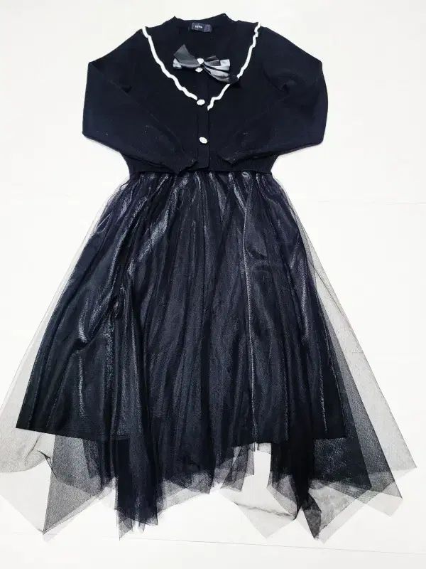 サテン ボトムフリル ニットカラー ブラックワンピース ポール 1200