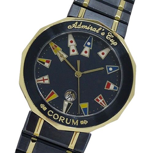 コルム CORUM アドミラルズカップ 99.810.31V52B 時計 メンズ ブランド デイト クオーツ QZ ガンブルー YG ゴールド ネイビー 磨き済み 【中古】