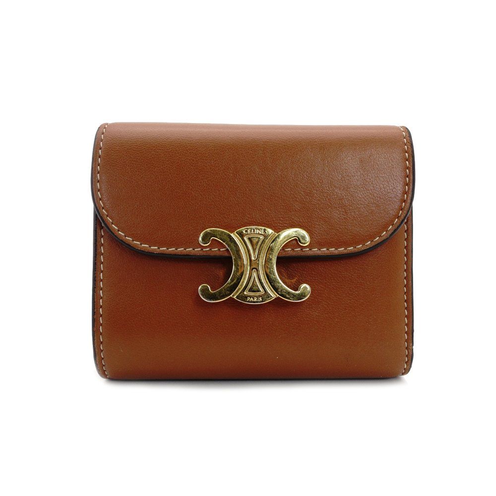 セリーヌ CELINE トリオンフ 折り財布 レザー ブラウン 三つ折り財布 ミニ財布 茶色 ゴールド金具 き 7-9-461