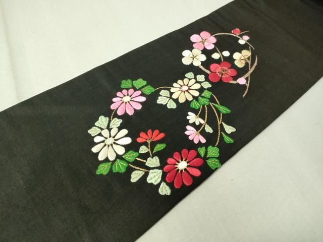 平和屋着物○アンティーク 大正ロマン 総刺繍 九寸名古屋帯 作家