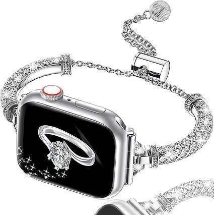 【在庫処分】互換性があります コンパチブルApple Watch バンド 49mm 45mm 44mm 42mm きらきら 超スリム ダイヤモンドラインストーン お洒落 女性向け ジュエリー 調整工具不要 ステンレス製 プレゼ