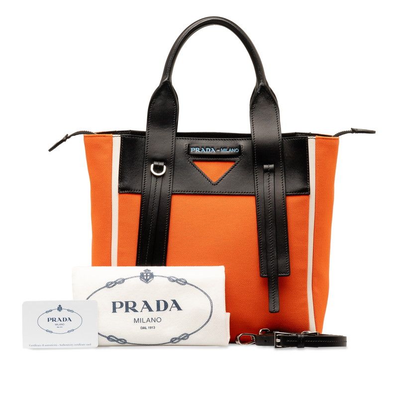 プラダ ウーヴェルチュール トートバッグ ショルダーバッグ 2WAY 1BG234 オレンジ ブラック キャンバス レザー レディース  PRADA【1-0144251】