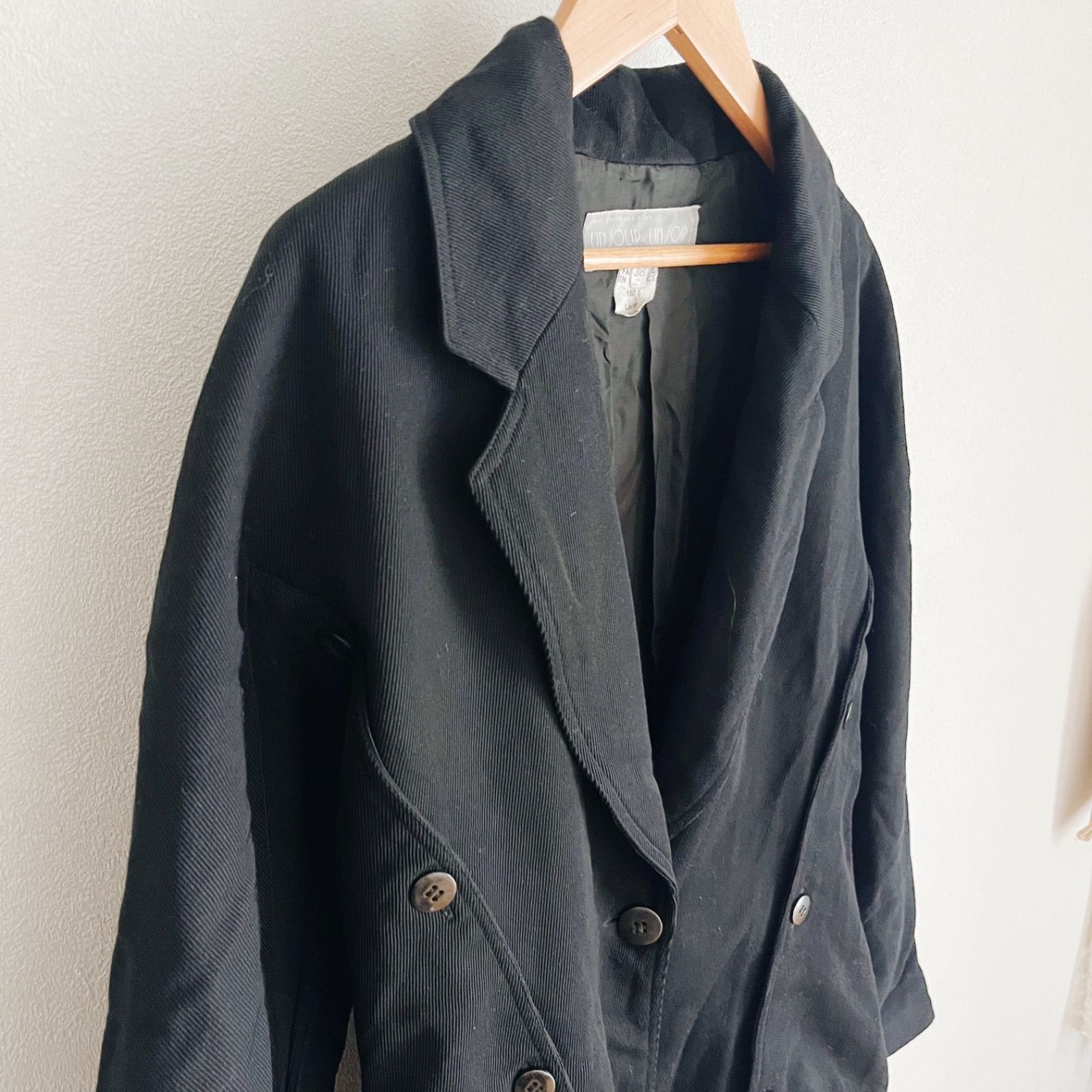 フランス古着 90's 黒 デザイン テーラードジャケット（m251） - メルカリ