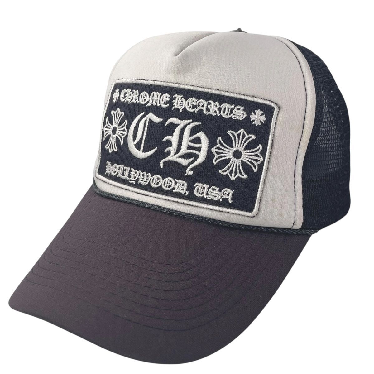 CHROME HEARTS クロムハーツ トラッカーキャップ ブラック ホワイト CH刺繍 メッシュ クロスボール 帽子 25030206DS