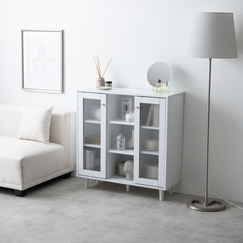 おしゃれ 引き戸 キャビネット 幅78cm ガラス扉 リビング収納 シェルフ 飾り棚 収納家具 MARWIL-DEMENAGEMENTS_CH