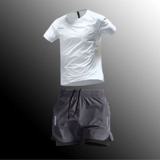 ラッシュガード 水着 メンズ 上下セット スポーツウェア フィットネス 半袖 体型カバー 水陸両用 2点セット サーフパンツ UVカット 紫外線対策 UV対策 水泳 競泳 競泳水着 ビーチ スイミング dongdong 10786