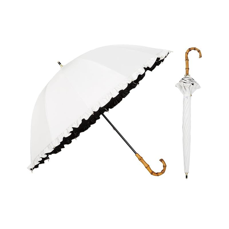 Wpc. 最強の日傘 UVO ウーボ 長傘 12K フリル オフ 遮光率＆UVカット率 UPF50＋ 遮熱 晴雨兼用 親骨55cm レディース 女性 バンブー 持ち手 おしゃれ 丈夫 大人 カジュアル UVO12K-24