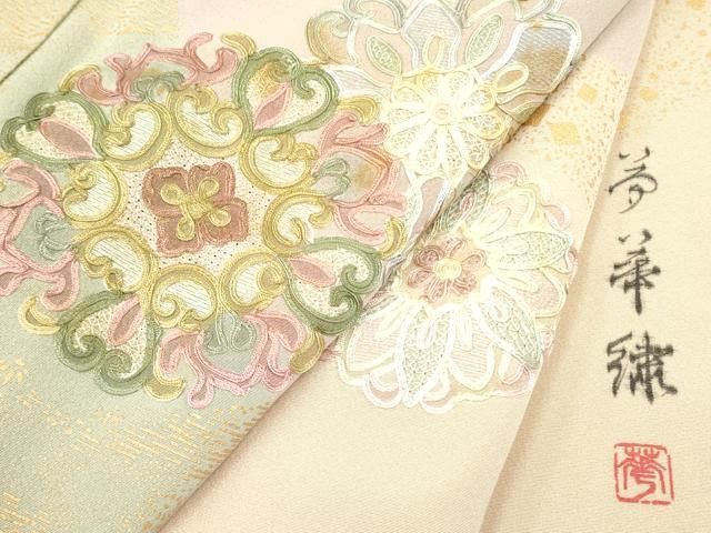 平和屋着物○中国三大刺繍 スワトウ相良刺繍 総刺繍 太鼓柄袋帯