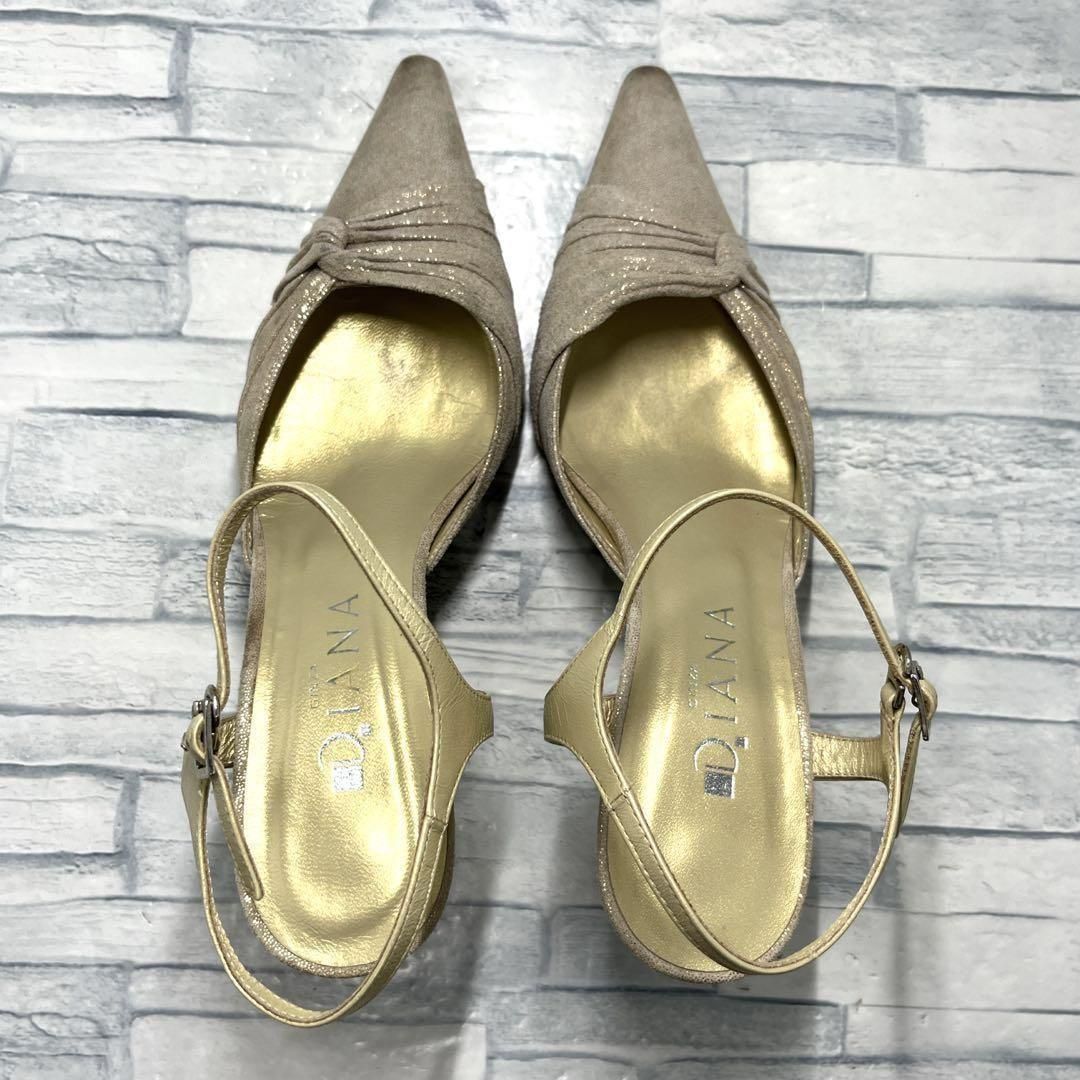 ダイアナ サンダル ストラップ 本革 日本製 ベージュ×ゴールドラメ