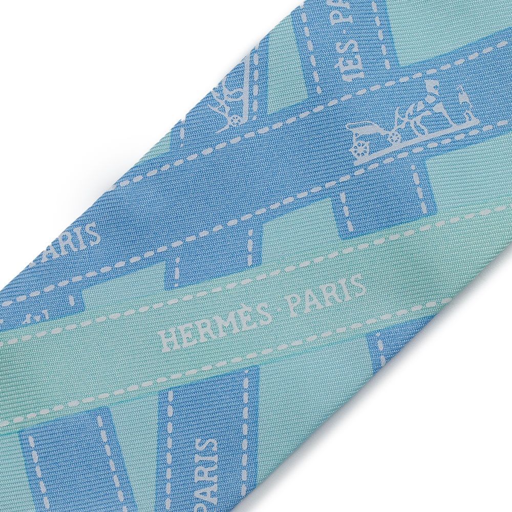 ☆HERMES☆エルメス ツイリー 水色　ブルー　ボルデュック　リボン柄 エルメス ツイリー リボンスカーフ ボルデュック柄 ライトブルー