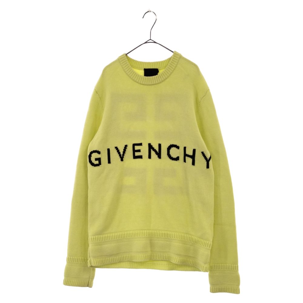 GIVENCHY (ジバンシィ) LOGO COTTON SWEATER BM90G9401M オーバーロゴ刺繍コットンニットプルオーバー  クルーネックセーター イエロー