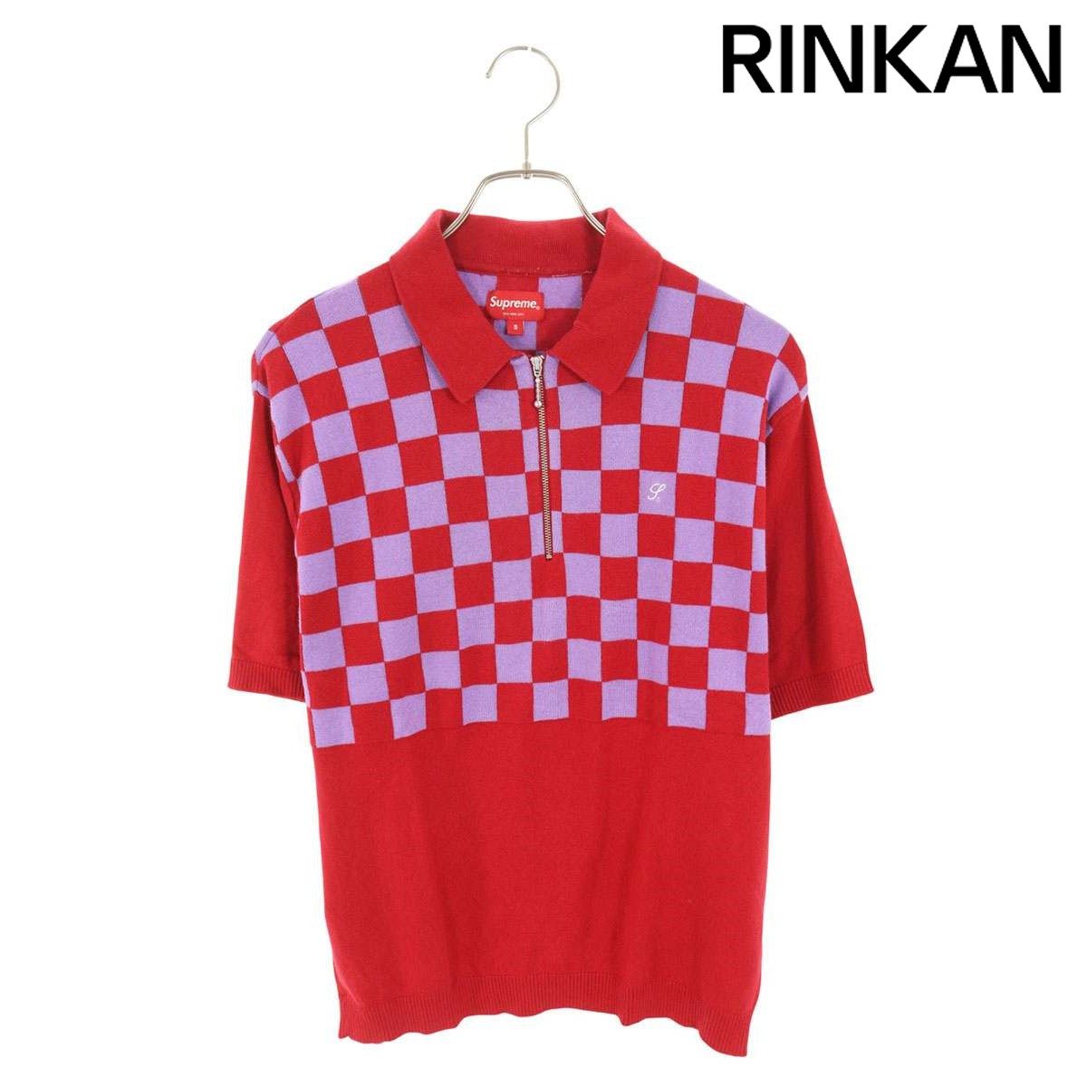 シュプリーム 22SS checkerboard zip polo チェッカーボードハーフジップニット半袖ポロシャツ メンズ S