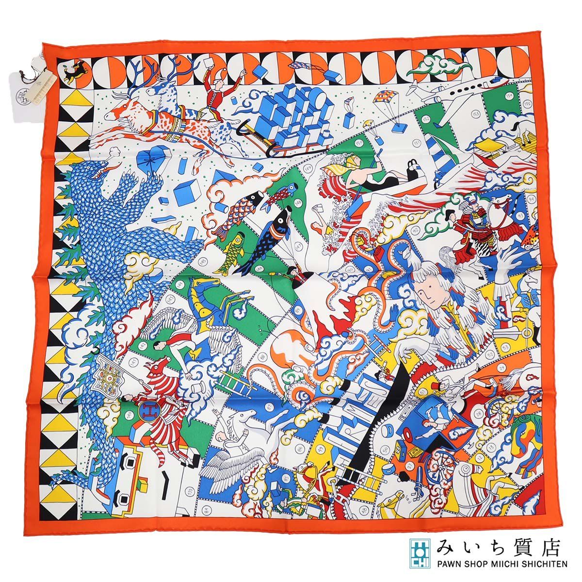 HERMES エルメス カレ70 エルメスの叙事詩 デタイユ L Epopee d Hermes Detail シルク100 マルチ 箱有 H19252