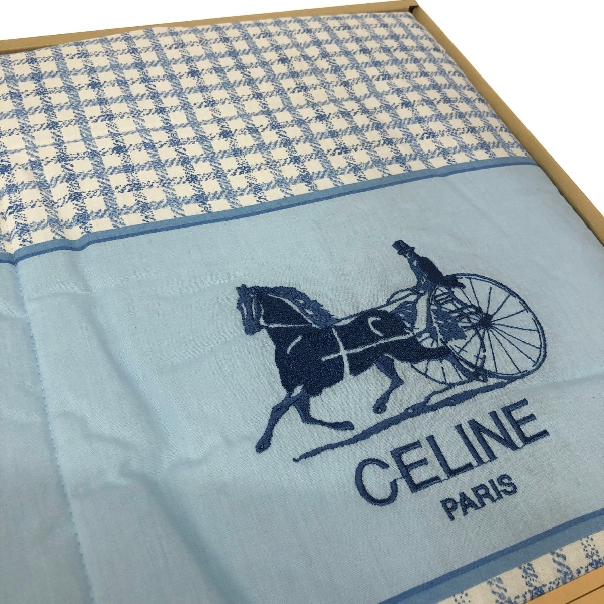 CELINE セリーヌ 合繊掛ふとん 馬車ロゴ刺繍/コットン/ライトブルー