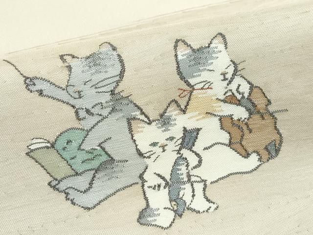 平和屋着物■極上　九寸名古屋帯　すくい織　猫　楽器　逸品　CZAA3940s5 平和屋着物□極上 九寸名古屋帯 すくい織 猫 楽器 逸品 CZAA3940s5