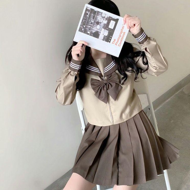 JK セーラー服 長袖 茶色人気 学生服 前開き プリーツスカート 女子