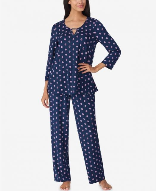 送料無料 エレントレイシー レディース ナイトウェア アンダーウェア Women s 2-Piece 3|4-Sleeve Top and Pants Pajama Set Dark Blue