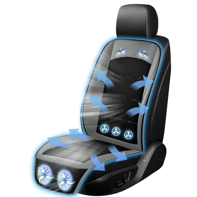 クールシート 車 2025進化超大風量 無段階調整 DC12V|24V対応 クールカーシート カーシート 2枚超大型ファン＋3枚強力ファン パワフル送風 首元|背中|座面 低騒音 ムレ防止 夏 快適ドライブ 通気性 滑り止め 取り付け簡単 普通車 軽自動車