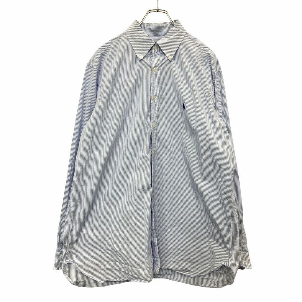 Ralph Lauren 長袖 シャツ XLサイズ ラルフローレン ボタンダウンシャツ ストライプ ライトブルー 古着卸 アメリカ仕入 t2409-3490