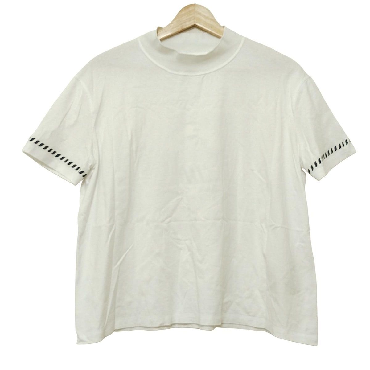 エルメス 半袖Tシャツ サイズ36 S レディース カルトゥッシュ モックネックTシャツ 3E4621DL 白×ダークネイビー ハイネック|2025SS