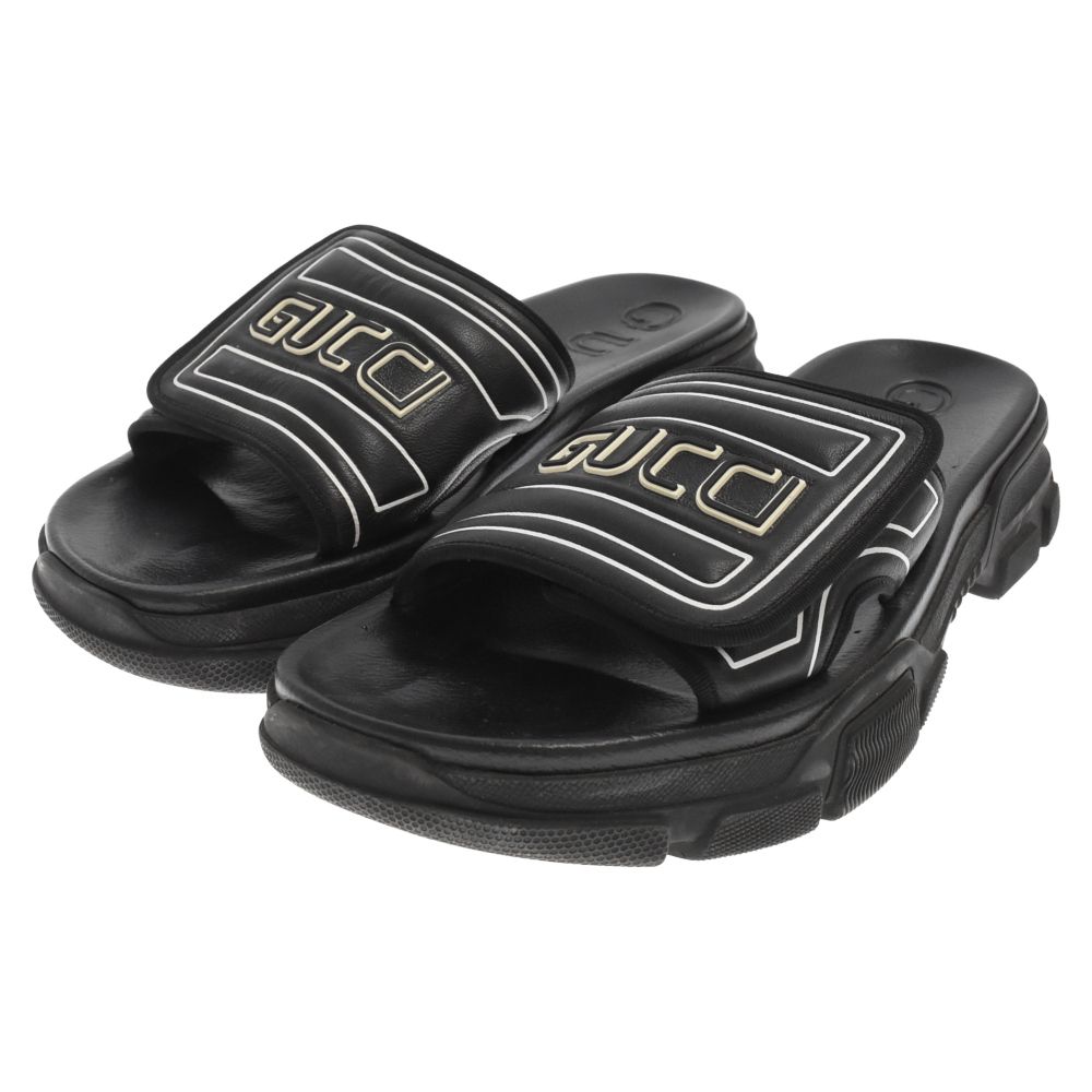 GUCCI サンダル GUCCI (グッチ) ロゴラバー スライド サンダル ブラック